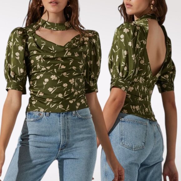 Astr Green Floral Blouse - Picture 1 of 11